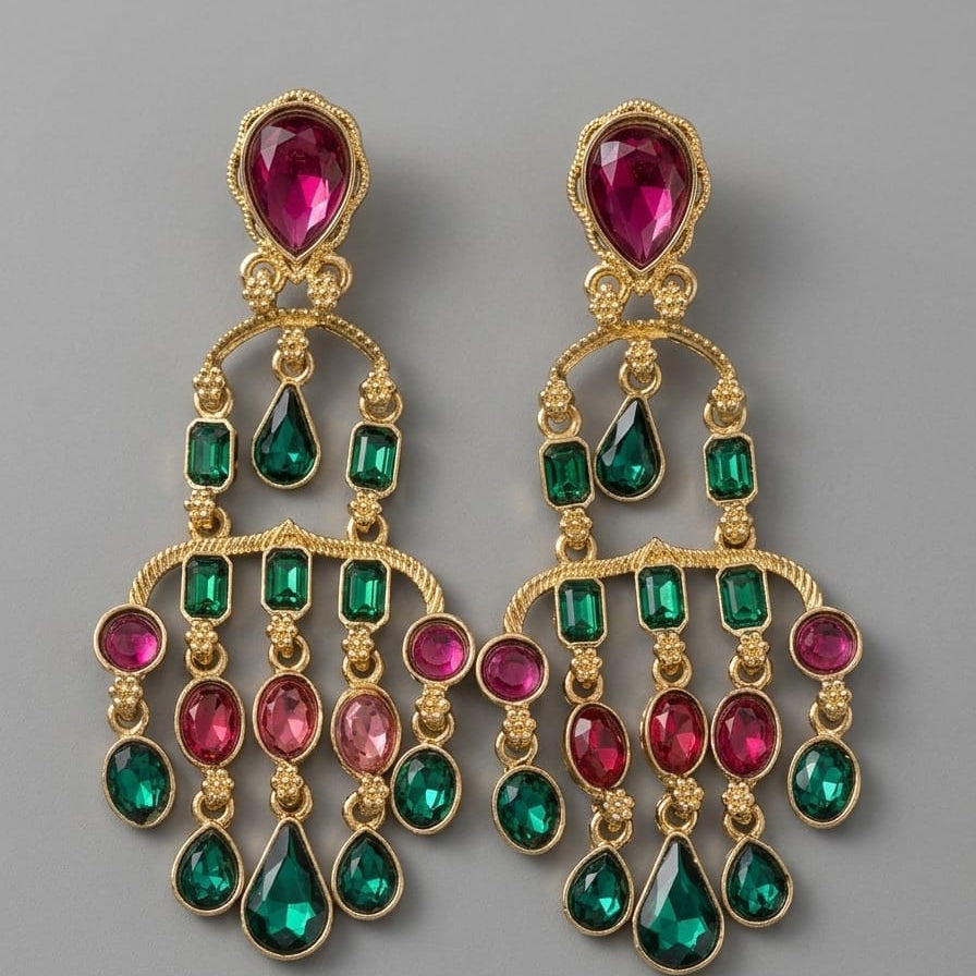 Zariya Emerald Ruby Cascade Earrings