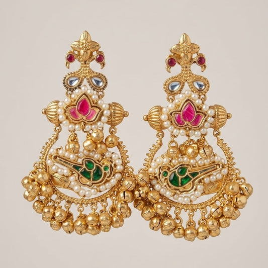 Temple-Inspired Chandbali Jhumka Earrings with Ghungroo