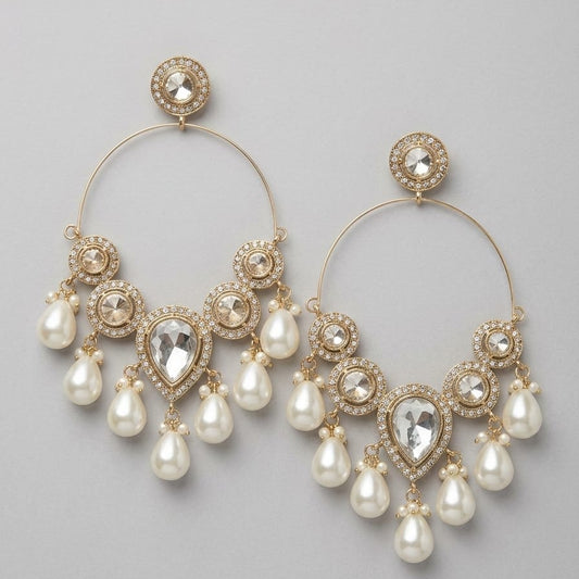 Crystal Pearl Crescent Statement Earrings