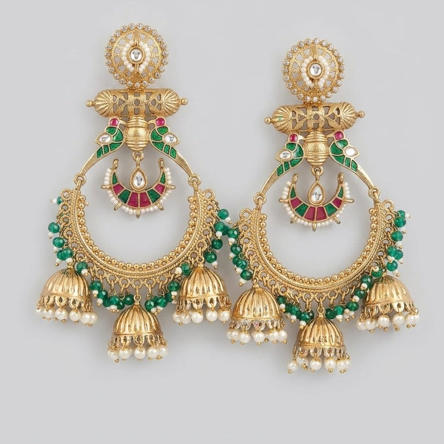 Morika Emerald Chandbali Jhumka Earrings
