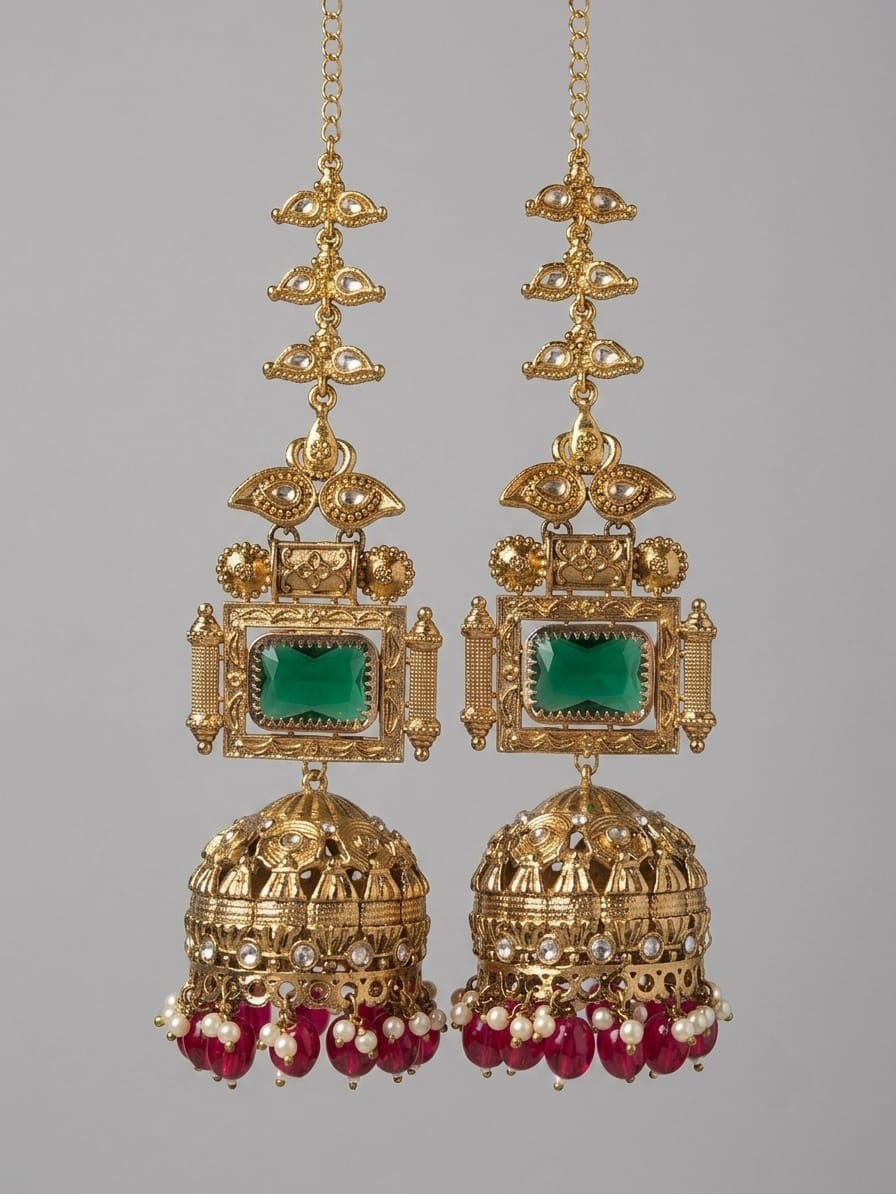 Emerald Royale Temple Jhumka Earrings