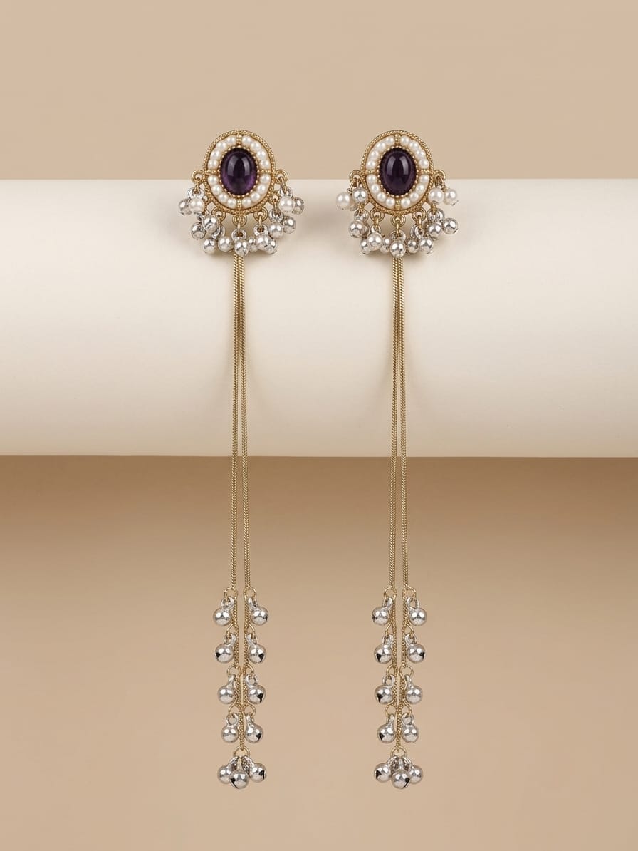 Amethyst Pearl Tassel Drop Earrings