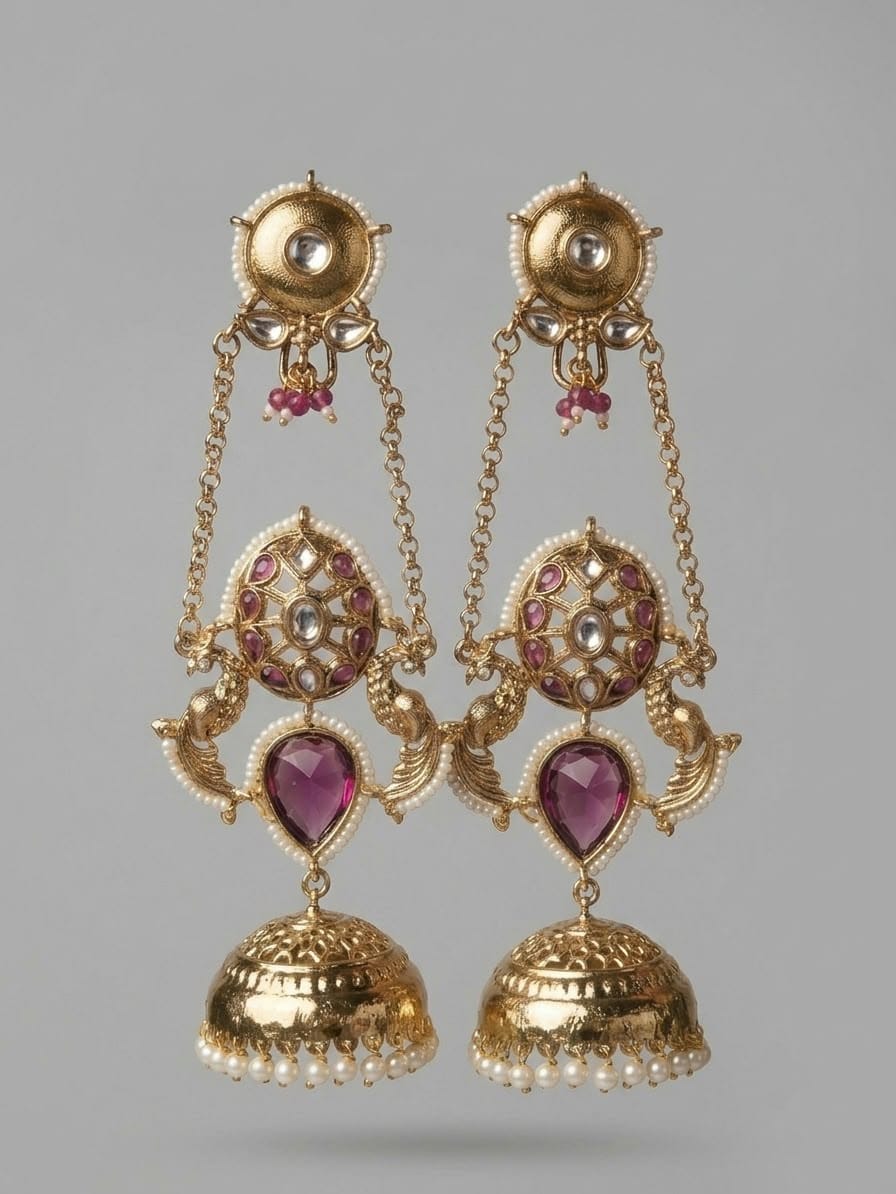 Royal Amethyst Peacock Jhumka Earrings