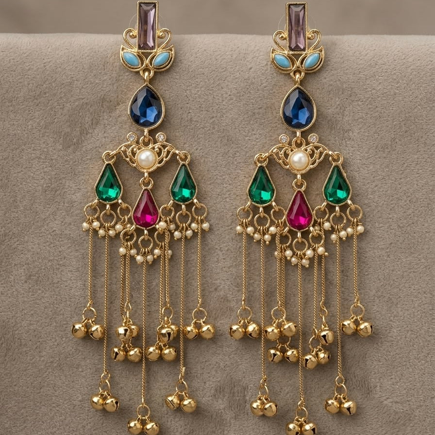 Rangrez Multicolour Stone Tassel Earrings