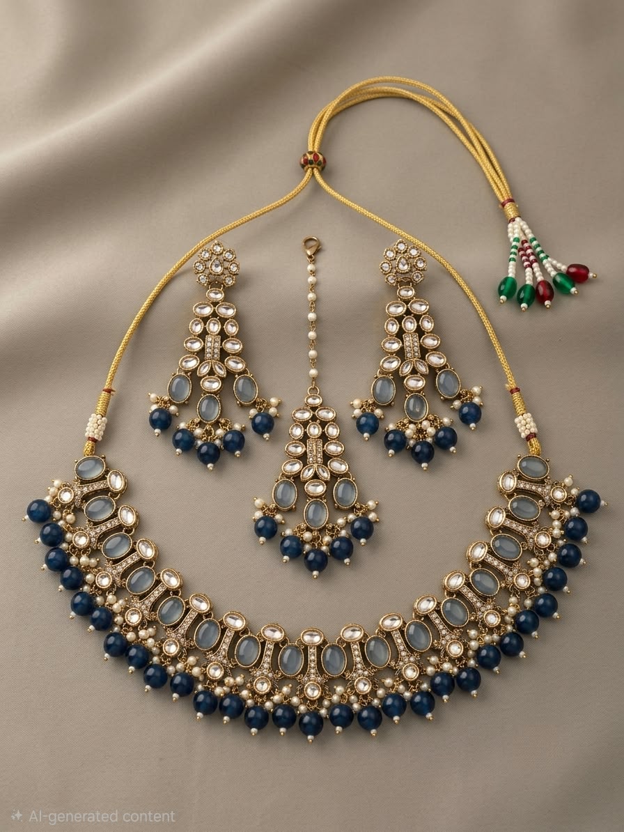 Rajsi Blue Pearl Kundan Set