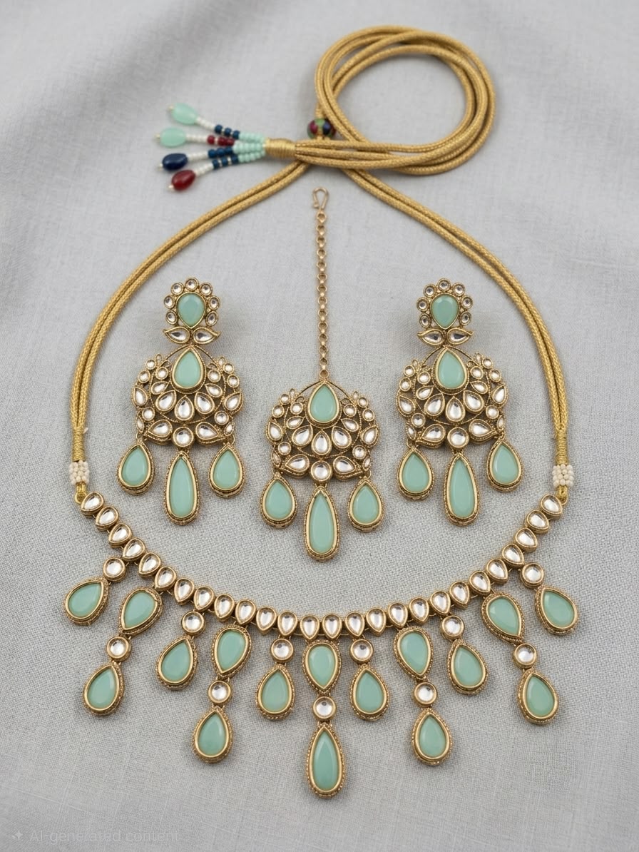 Mint Noor Kundan Necklace Set
