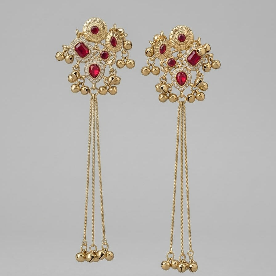 Zareen Ruby Kundan Tassel Earrings